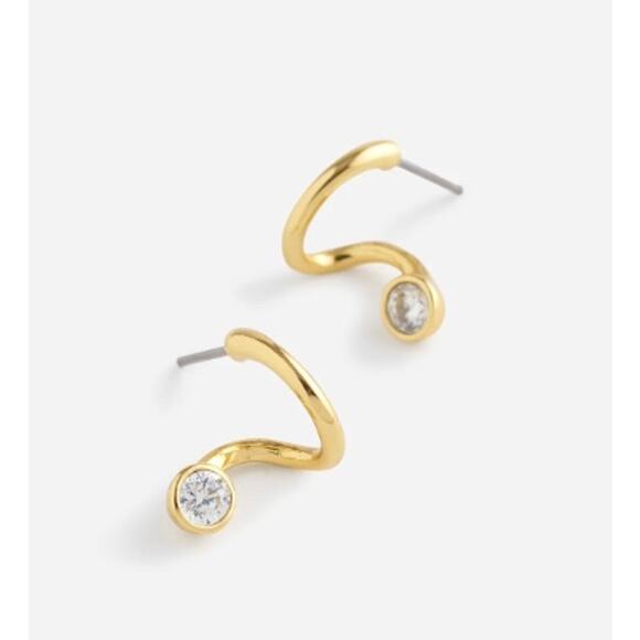 Madewell Floating Crystal Gold Huggie Hoop Fashion Earrings NWT - Picture 2 of 3